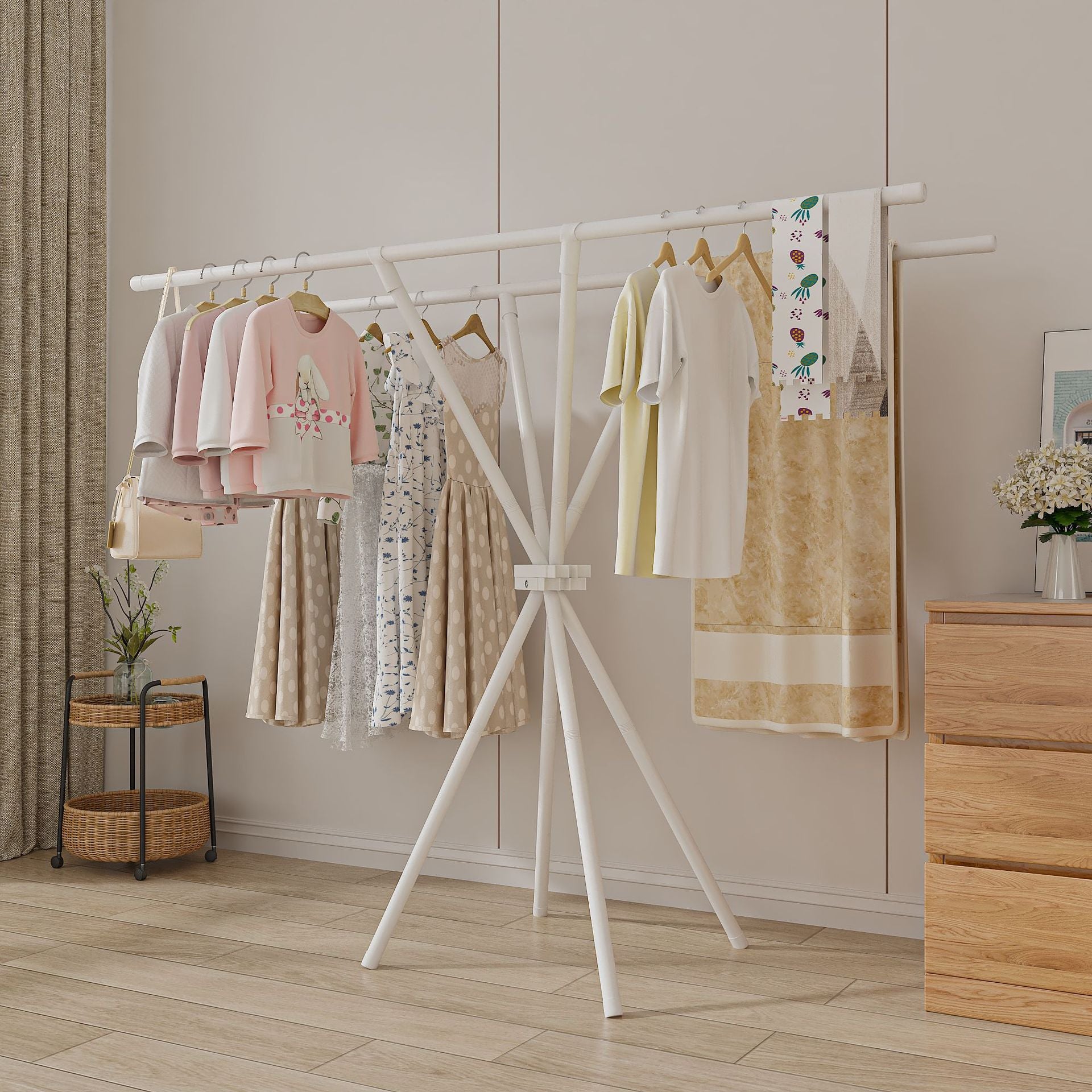 (LLEGANDO 27 DE MARZO) Perchero Tendedero de Ropa Multifuncional Moderno Blanco 140x130x55cm FSK10946