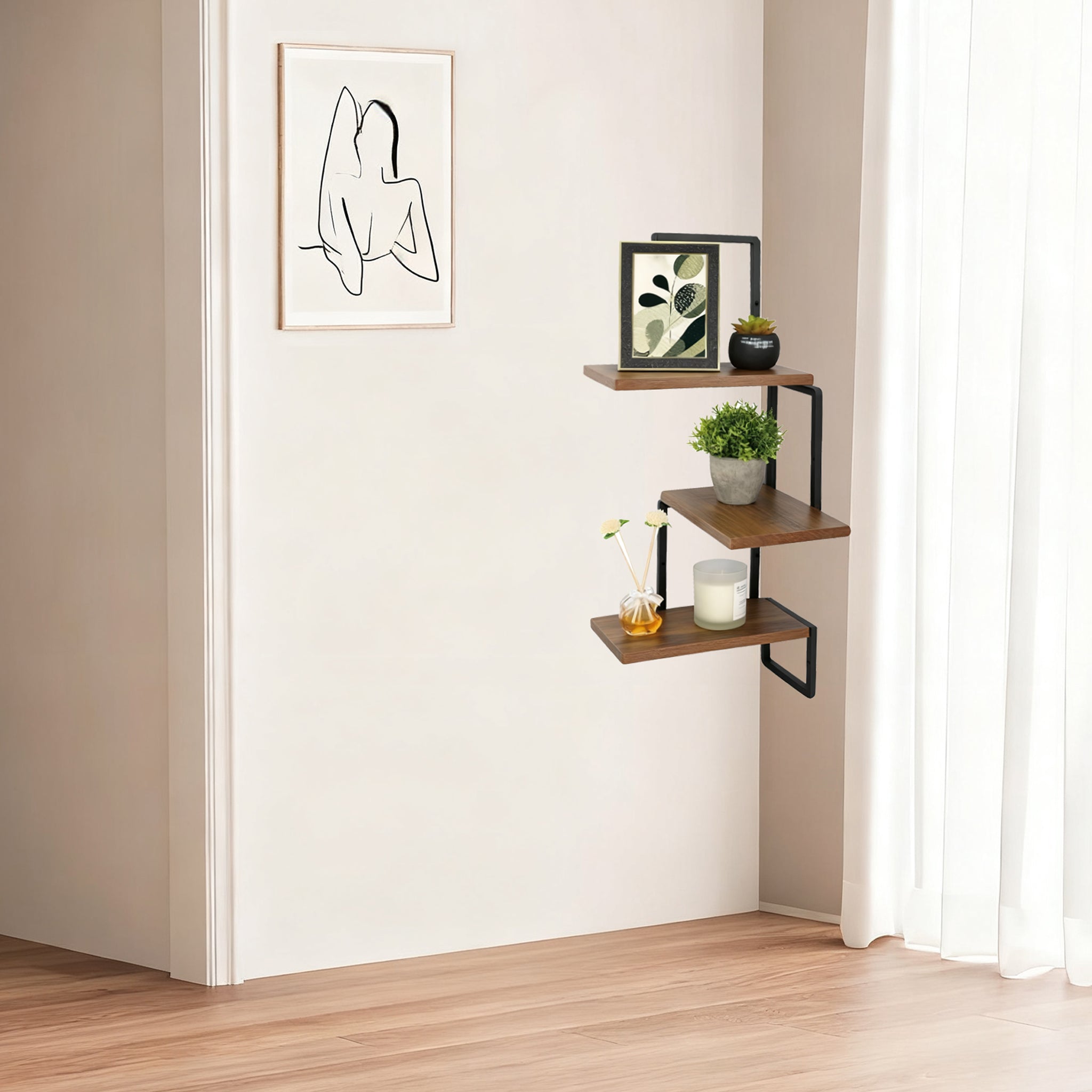 (LLEGANDO 7 DE AGOSTO) Estantería Decorativa de Pared de 3 Niveles | Repisa Flotante con Estructura Metálica | 30 × 30 × 70 cm | STUDIO-1010