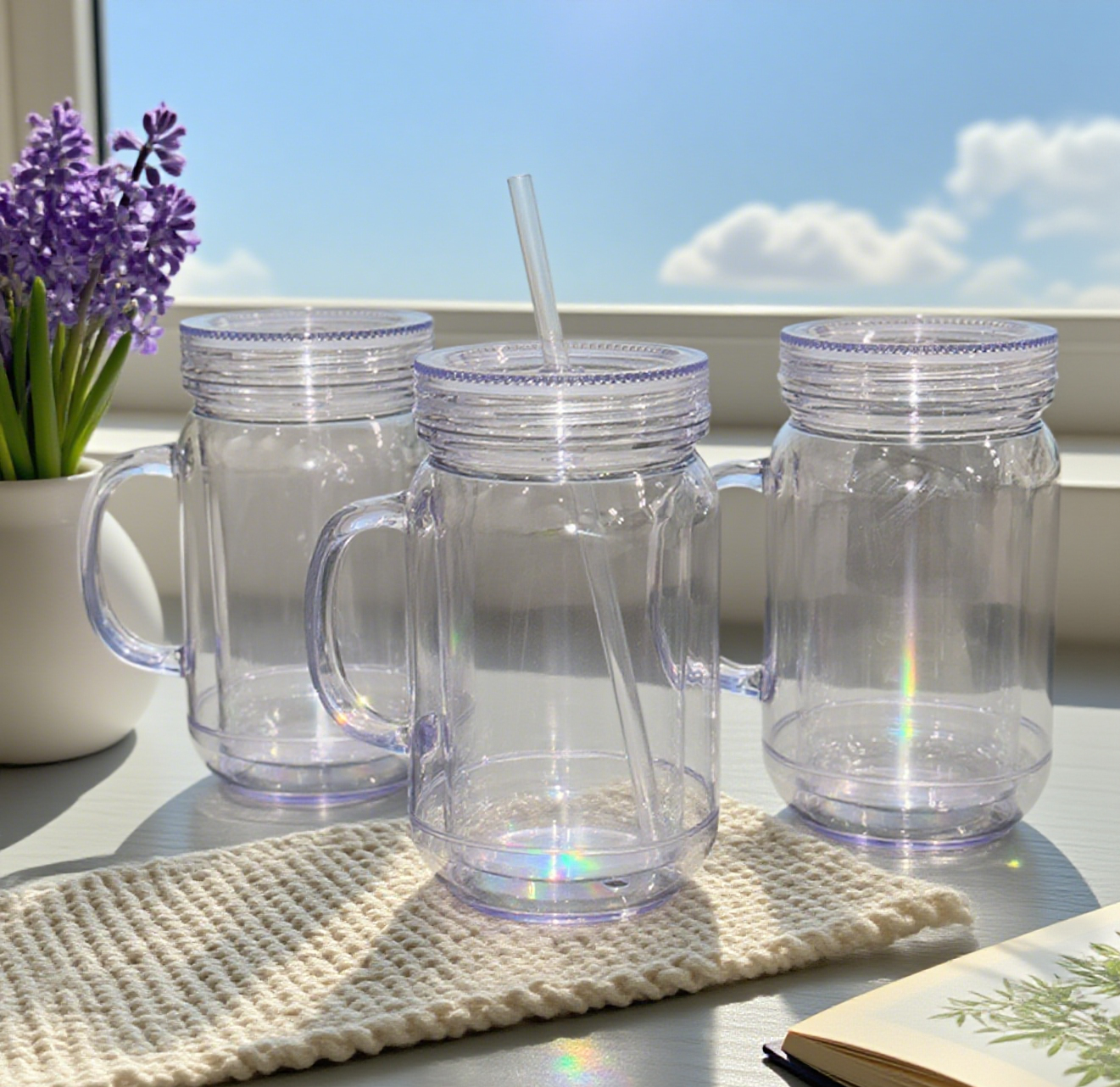 Vaso con Tapa y Carrizo de Plástico Transparente 560ml SV-SL-695