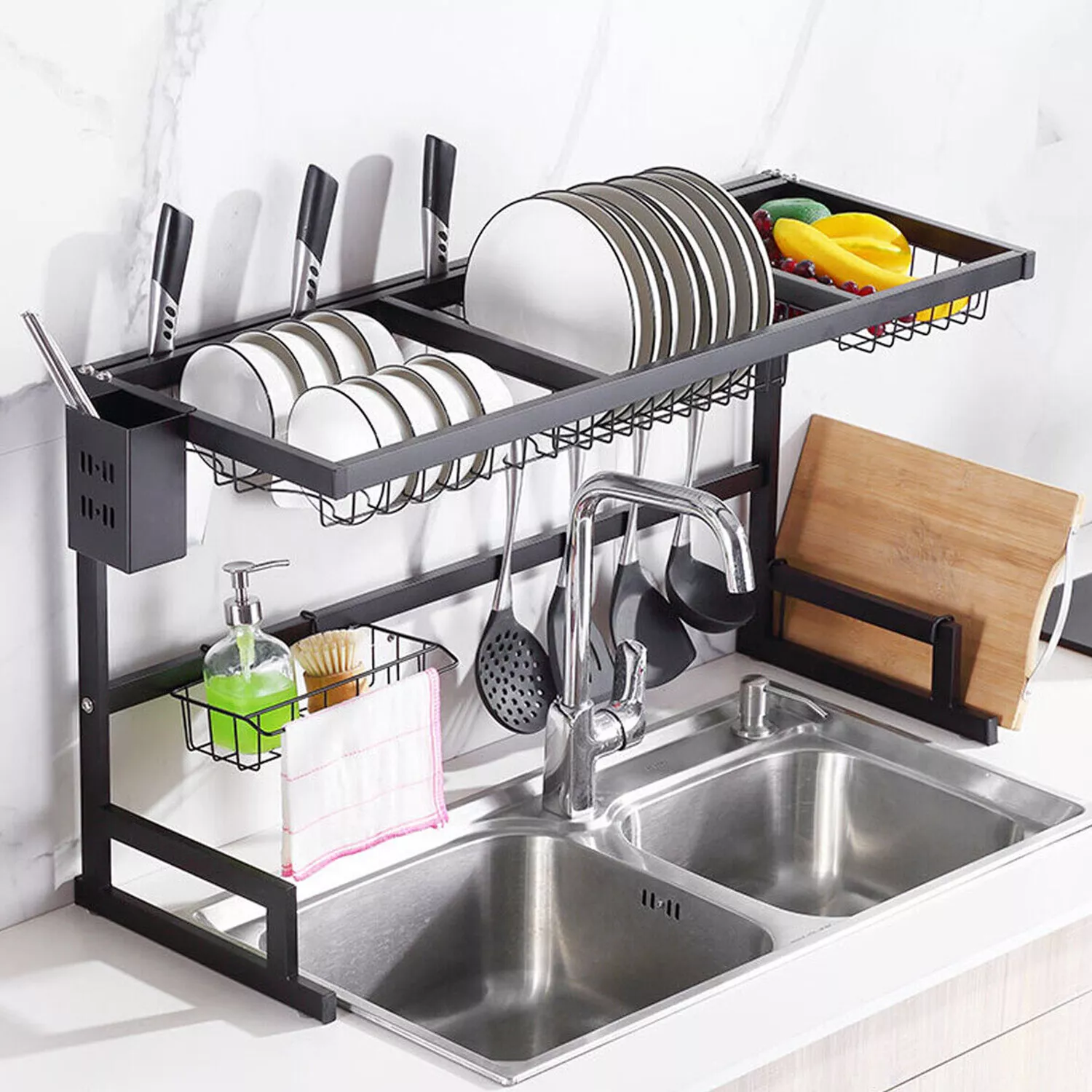 Escurridor de Platos Metal Negro Sobre Fregador 51x85x32cm NVS50901