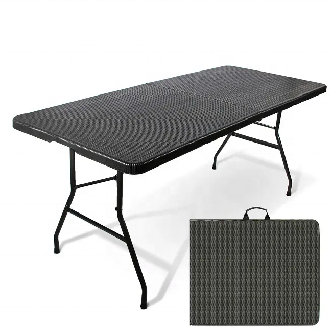Mesa Plástica Plegable Negro 180x70x74cm 6 Pies UNT-0029