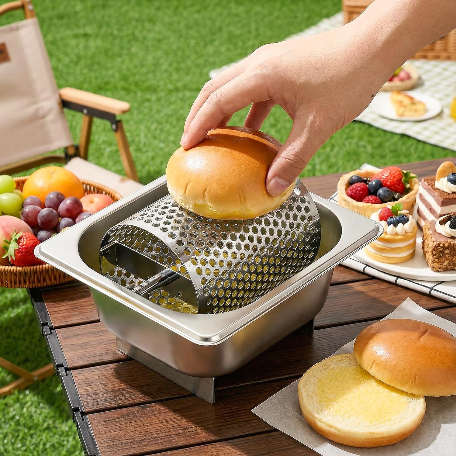 (LLEGANDO 19 DE JUNIO) Roller Rodillo de Mantequilla para Pan de Hamburguesa en Acero Inoxidable con Bandeja GN Pan 1/6x100mm HVB16100