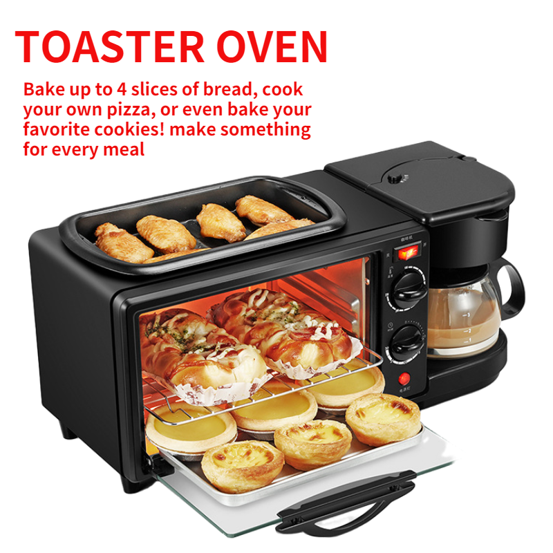 Estación de Desayuno 3 en 1 con Horno Tostador, Cafetera y Plancha Eléctrica HS-6602