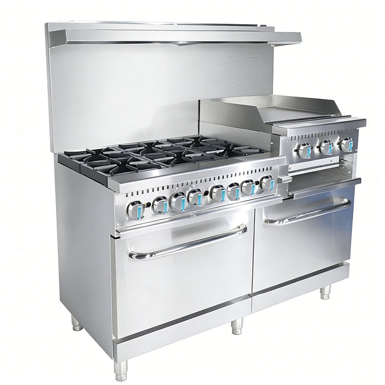 (LLEGANDO 15 DE SEPTIEMBRE) Estufa Industrial a Gas de 6 Quemadores con Plancha de 24", Salamandra y Doble Horno | Equipo de Cocina 4 en 1 | HSD-B60-G24S