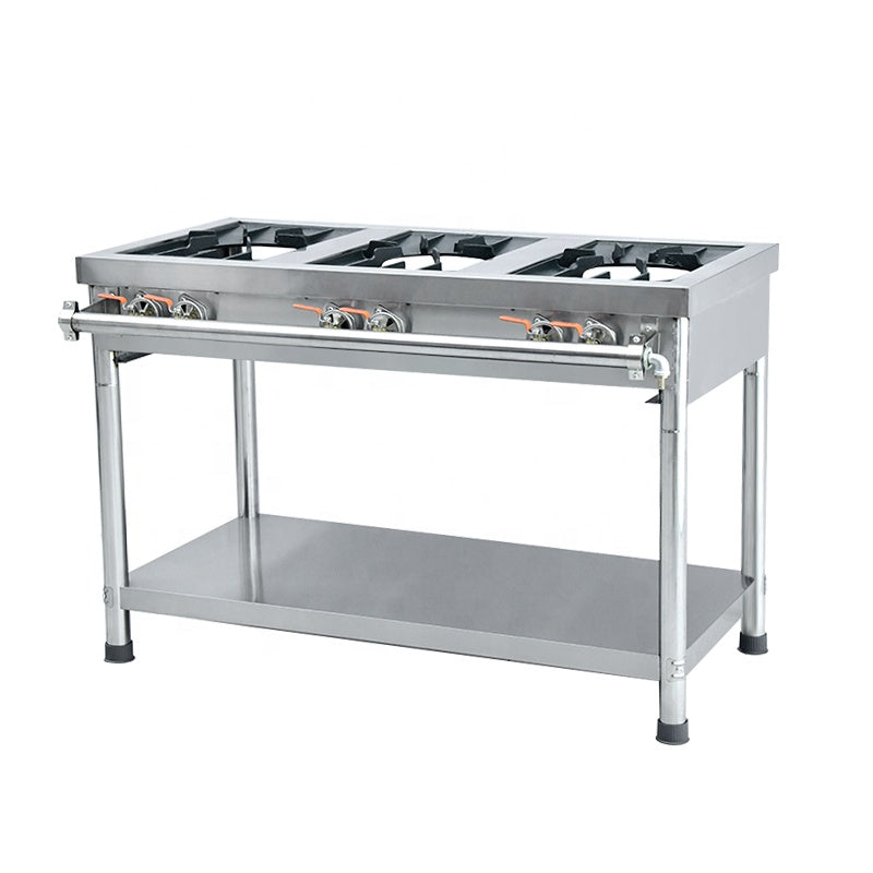 (LLEGANDO 10 DE JULIO) Estufa Industrial de 3 Quemadores 2 Llaves a Gas Quemadores de Hierro Colado Estructura Acero Inoxidable 120cm FS-1200L