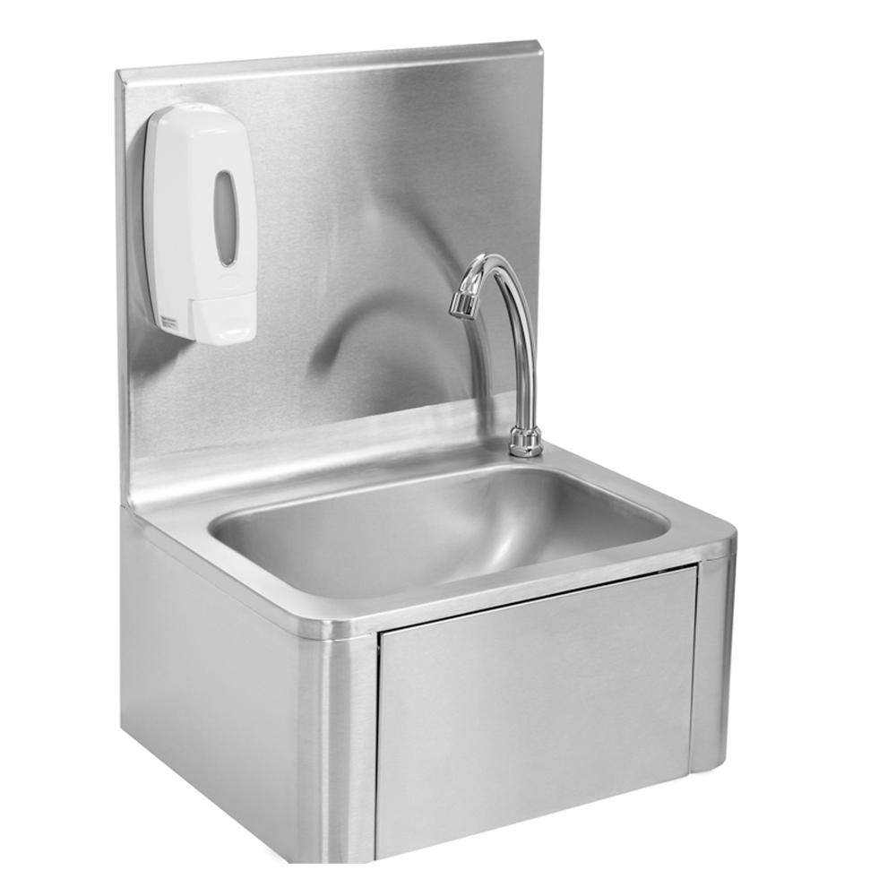 Lavamanos Fregador Comercial Industrial de Pared en Acero Inoxidable – 40×33×57cm con Grifo con Dispensador de Jabón y Salpicadero 311101