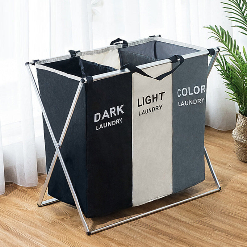 Cestos De Ropa Sucia Plegable. Canasta Clasificador De Lavandería Para Ropa De 3 Secciones (Negro Y Blanco). Para Baño O Lavanderia AB1310 Selecto