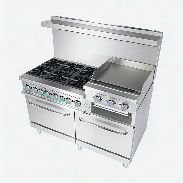 (LLEGANDO 15 DE SEPTIEMBRE) Estufa Industrial a Gas de 6 Quemadores con Plancha de 24", Salamandra y Doble Horno | Equipo de Cocina 4 en 1 | HSD-B60-G24S