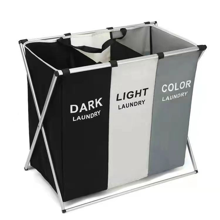 Cestos De Ropa Sucia Plegable. Canasta Clasificador De Lavandería Para Ropa De 3 Secciones (Negro Y Blanco). Para Baño O Lavanderia AB1310 Selecto