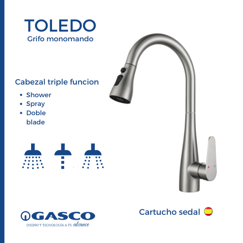 Fregador Sobre Bajo Tope + Grifo Toledo de Acero Inoxidable Negro Lugano BS Gasco