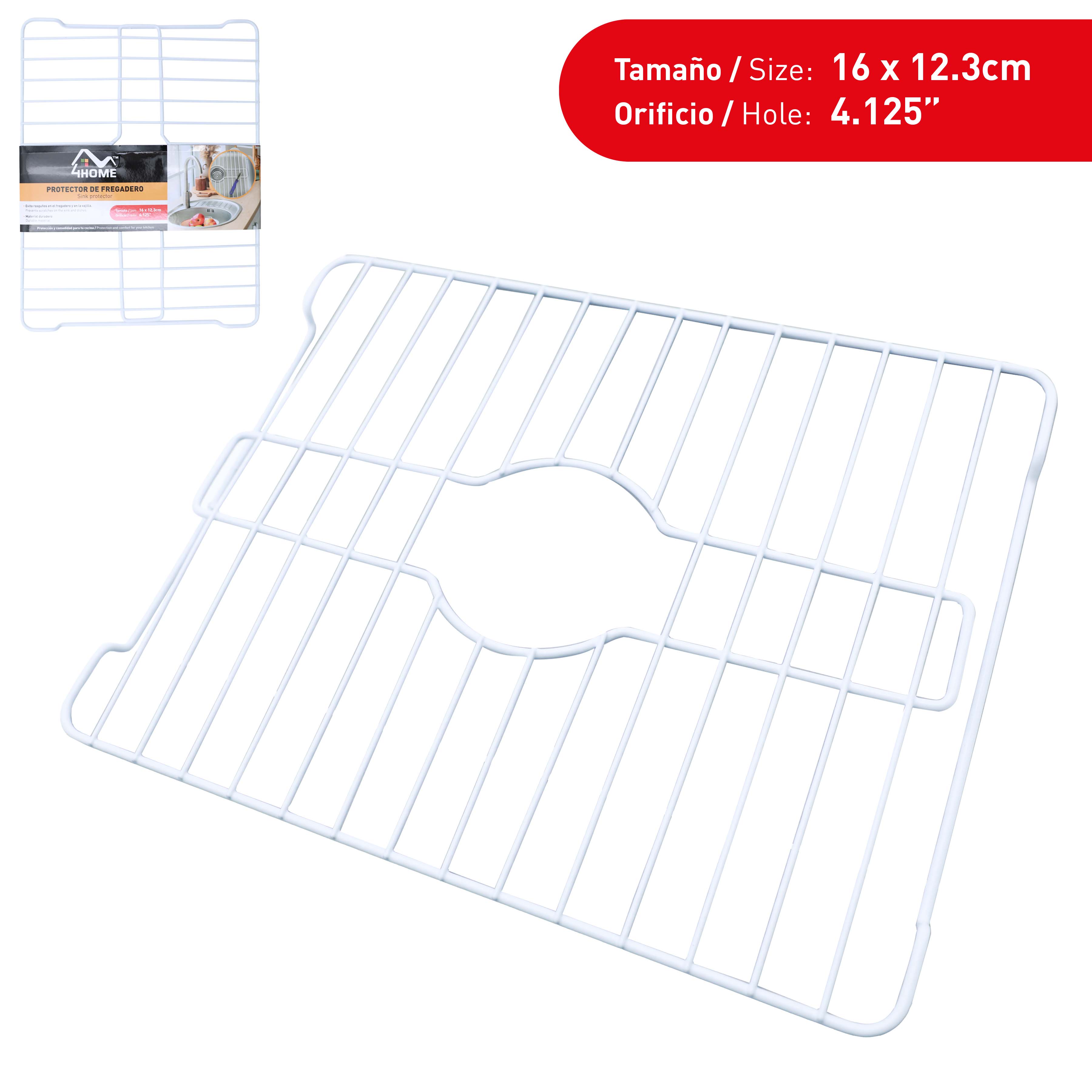 (LLEGANDO 3 DE JULIO) Protector Rack para Fregadero 4Home Rejilla Metálica Blanca 16x12.3cm LY-SR4030