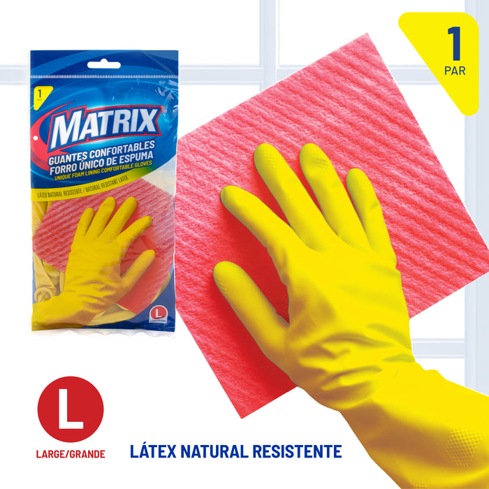 Par de Guante de Latex para Fregar Amarillo Tamaño L Matrix LYF-H12B