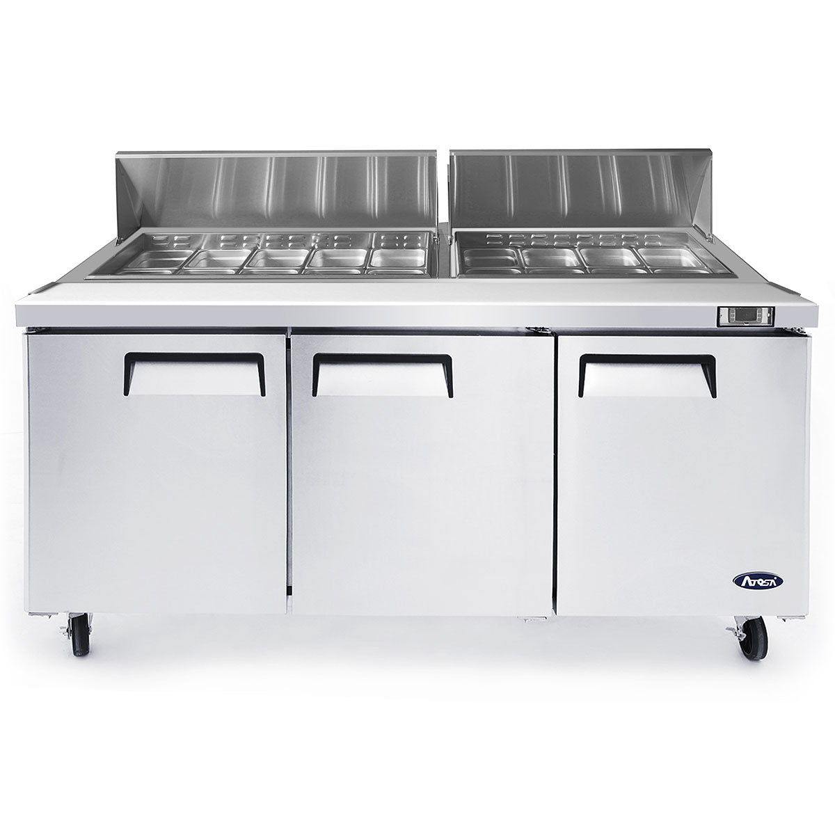 (PP) Mesa Estándar Sandwichera Refrigerada 72"/182cm 3 Puertas Acero Inoxidable Atosa MSF8304GR Salad prep. Sandwich.