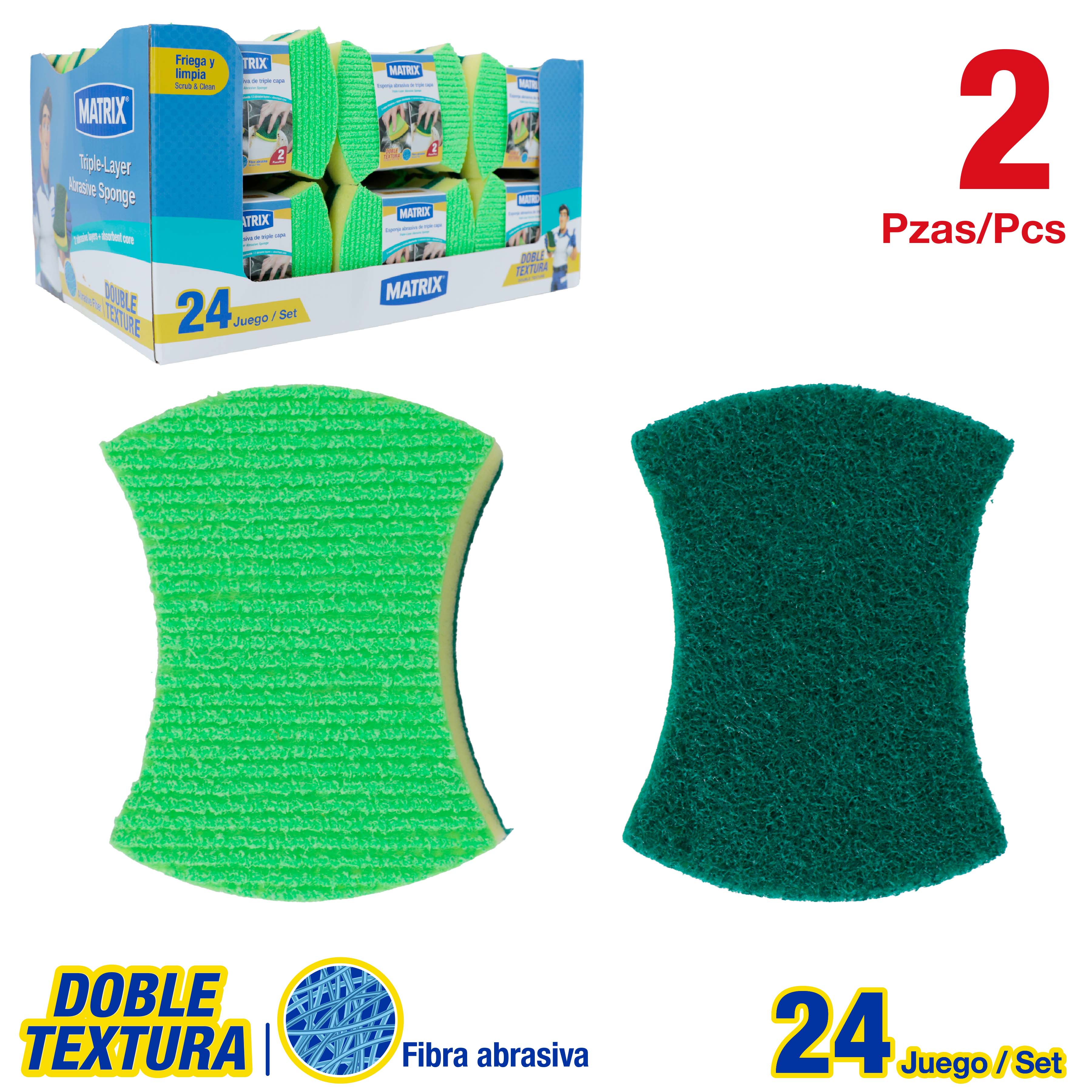 Esponja Abrasiva de Triple Capa Matrix | Set de 2 Piezas | MT-M15-192P