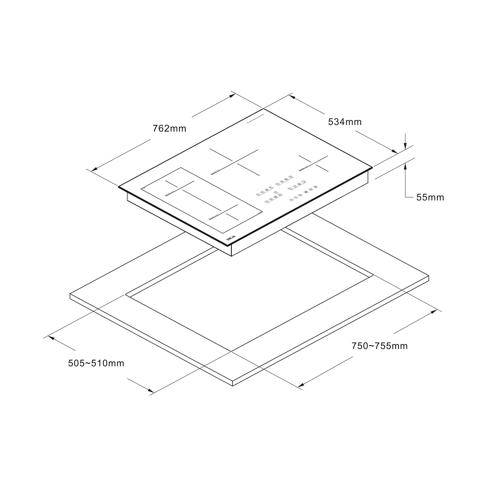 Estufa Empotrable de Inducción 4 Quemadores Vitrocerámica Negro MUNICH 76 INDUKTION Drija
