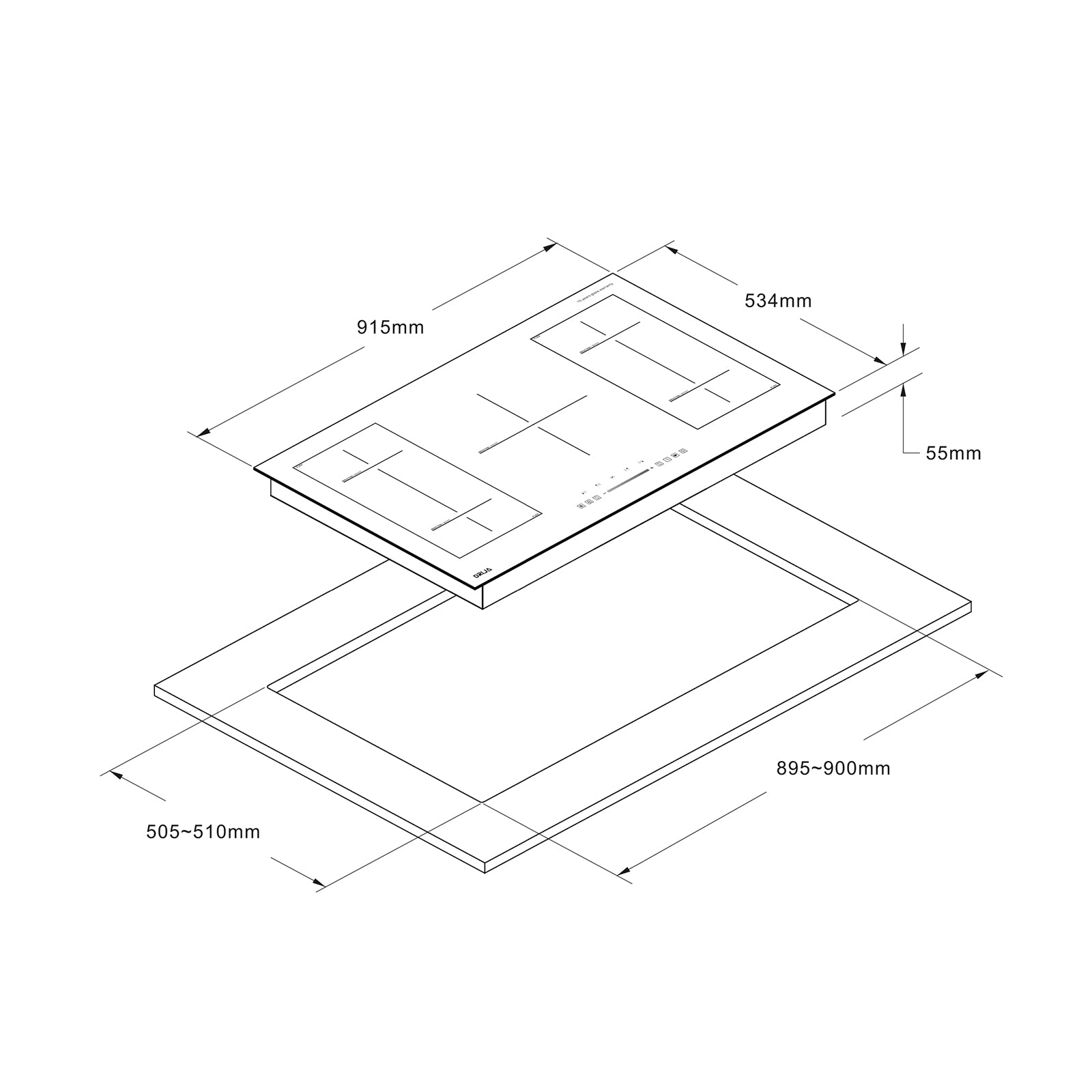 Estufa Empotrable de Induccion 5 Quemadores Vitrocerámica Negro MUNICH 90 INDUKTION Drija