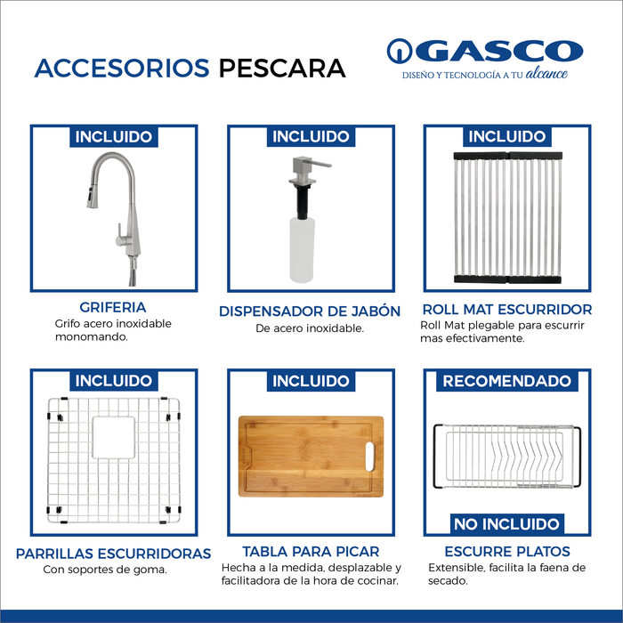 Kit Grifo + Fregador de Acero Inoxidable 2 Tinas Pescara Gasco