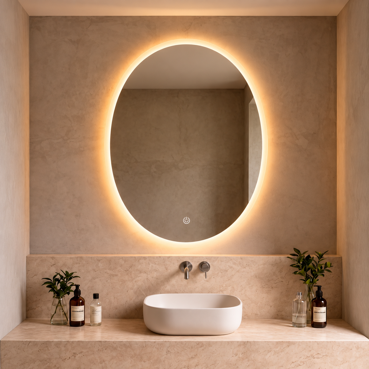 Espejo LED Ovalado 60×80 cm – 3 Colores de Luz (Táctil) 168-1002-60