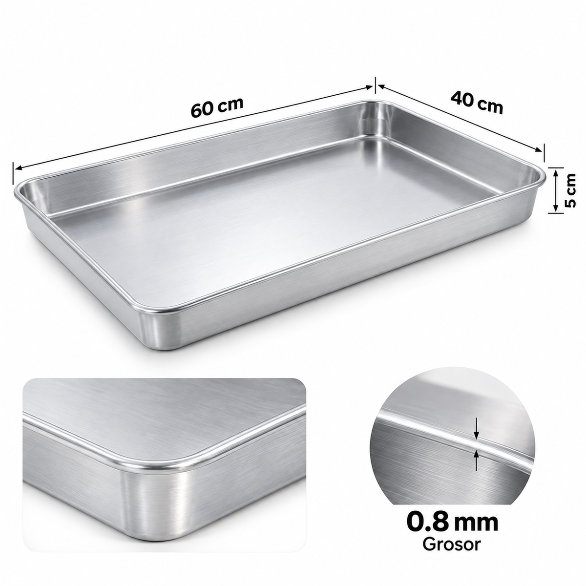(LLEGANDO 15 DE NOVIEMBRE) Bandeja de Aluminio Rectangular para Horno de 60×40×5cm, Grosor 0.8mm, Uso Profesional para Panadería, Repostería y Cocina – BA-6040-5