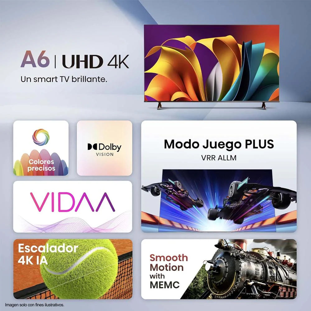 Televisor 55" LED Smart TV UHD 4K VIDAA Serie A6N Hisense 55A6NV Televisión.