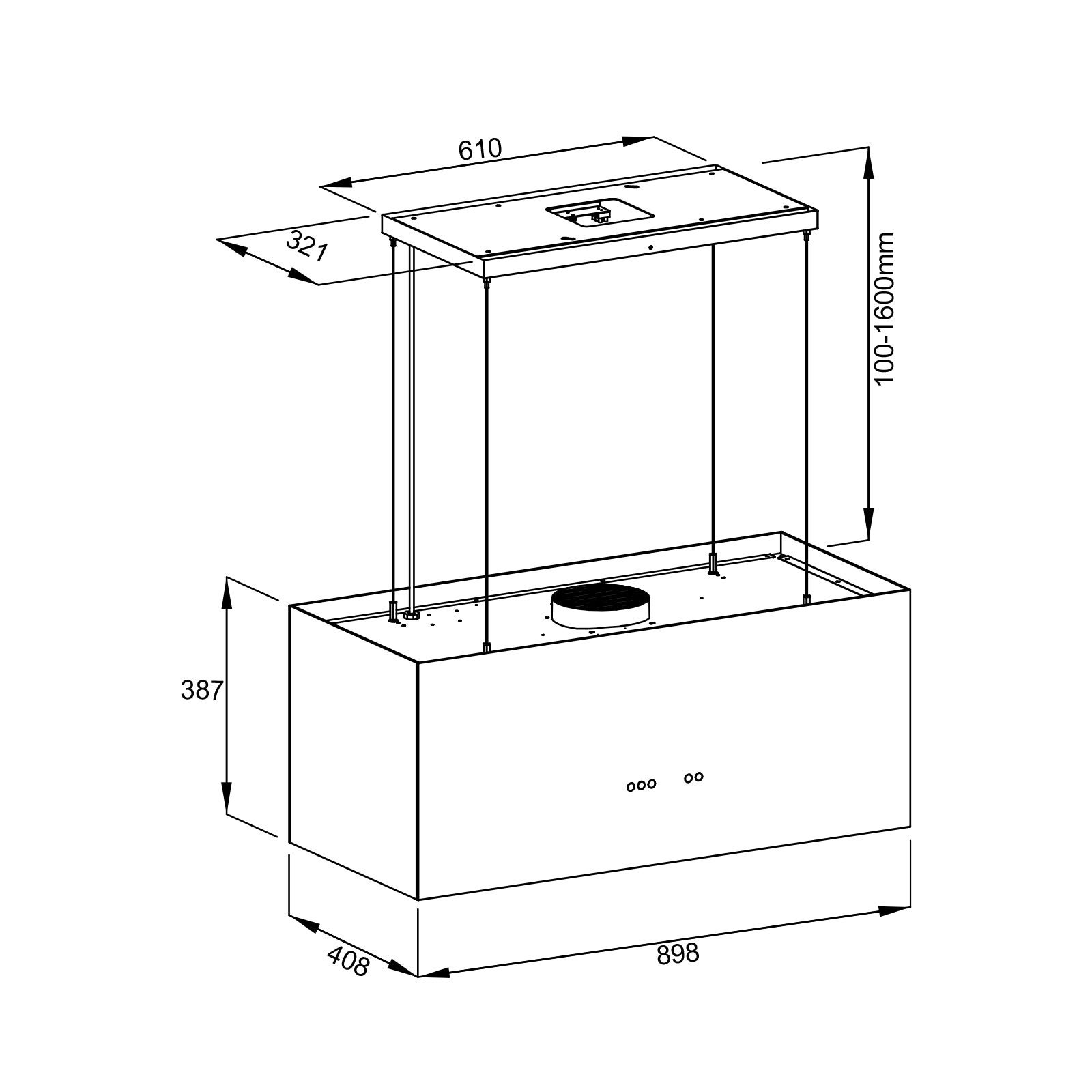 (POR PEDIDO) Extactor de Grasa de Vidrio Templado Negro Pendente 90-B Drija