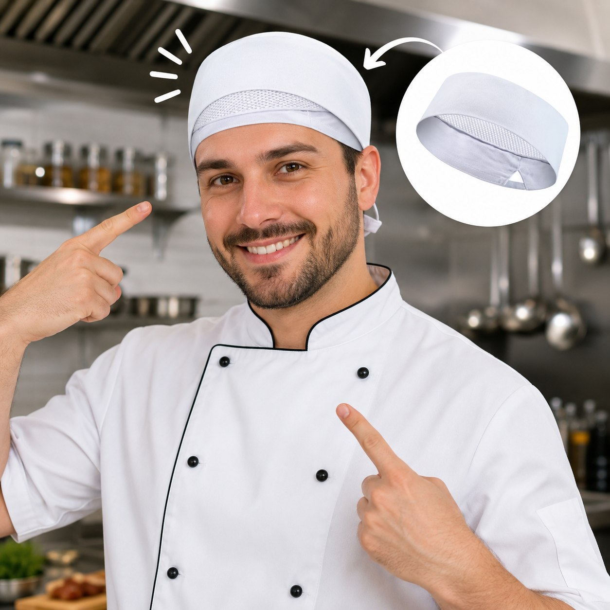 (LLEGANDO 30 DE SEPT) Gorra para Chef Unisex de Poliéster y Algodón – Gorro de Cocina Profesional Transpirable, Talla Adulto, Color Blanco 10891