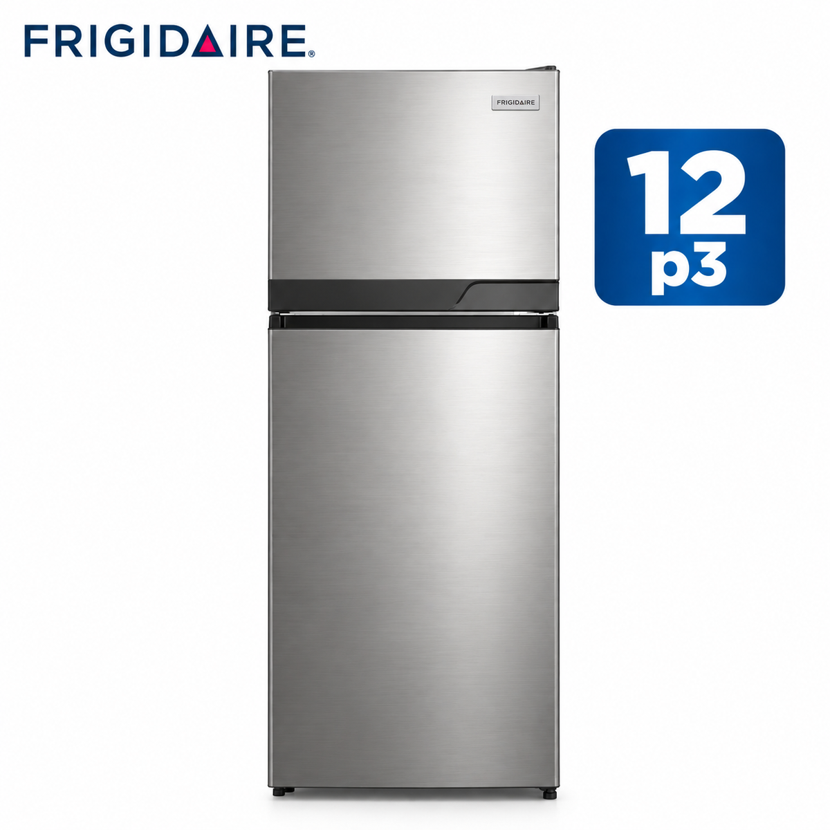 Refrigeradora Nevera Frigidaire Top Mount 12 Pies³ con Congelador Superior, Iluminación LED y Bandejas de Vidrio Plateada FRT12A3N6CS