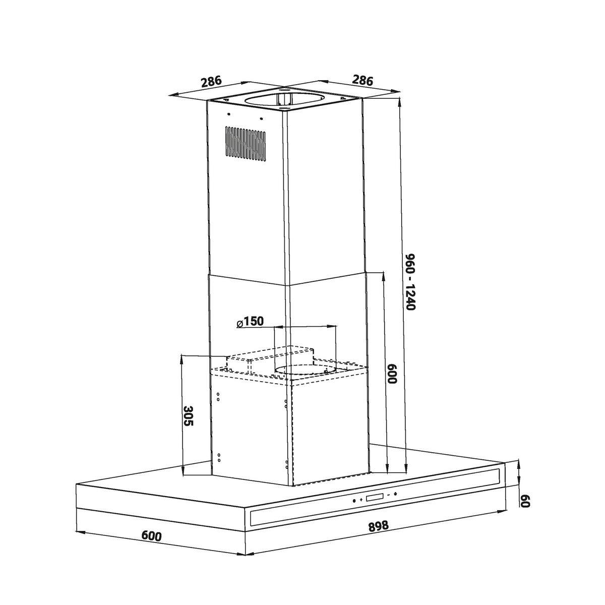 Extractor de Grasa QUADRATO ISLA 90 Acero Drija