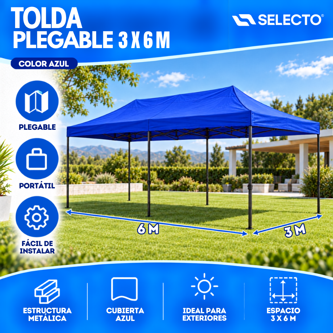 Tolda Carpa Plegable Gazebo 3x6 Metros Azul Portátil para Eventos y Exteriores HS-PTJG-036BL