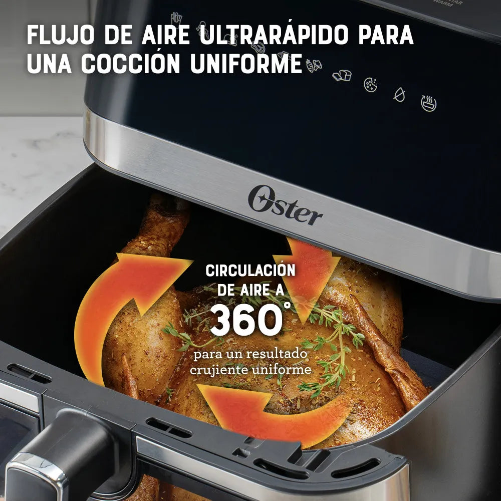 Freidora de Aire Manual Recubrimiento DiamondForce Ventana y Luz Interna 7.5L 1700W 10 Funciones en 1 Oster CKSTAF75WDSSDF