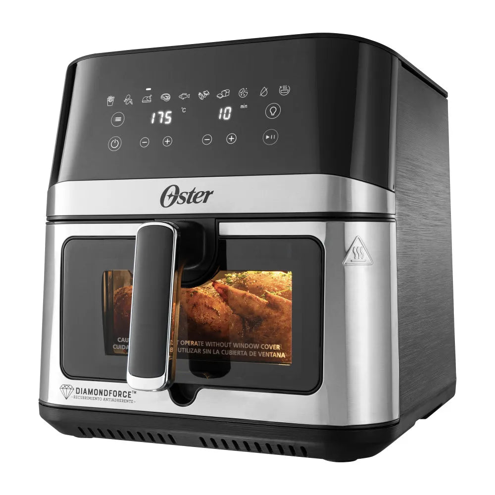 Freidora de Aire Manual Recubrimiento DiamondForce Ventana y Luz Interna 7.5L 1700W 10 Funciones en 1 Oster CKSTAF75WDSSDF