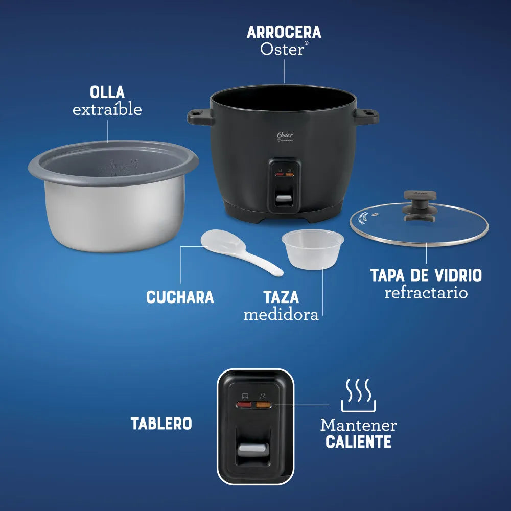 Arrocera Eléctrica de 10 Tazas Antiadherente DiamondForce Negro Oster CKSTRCB10DFB
