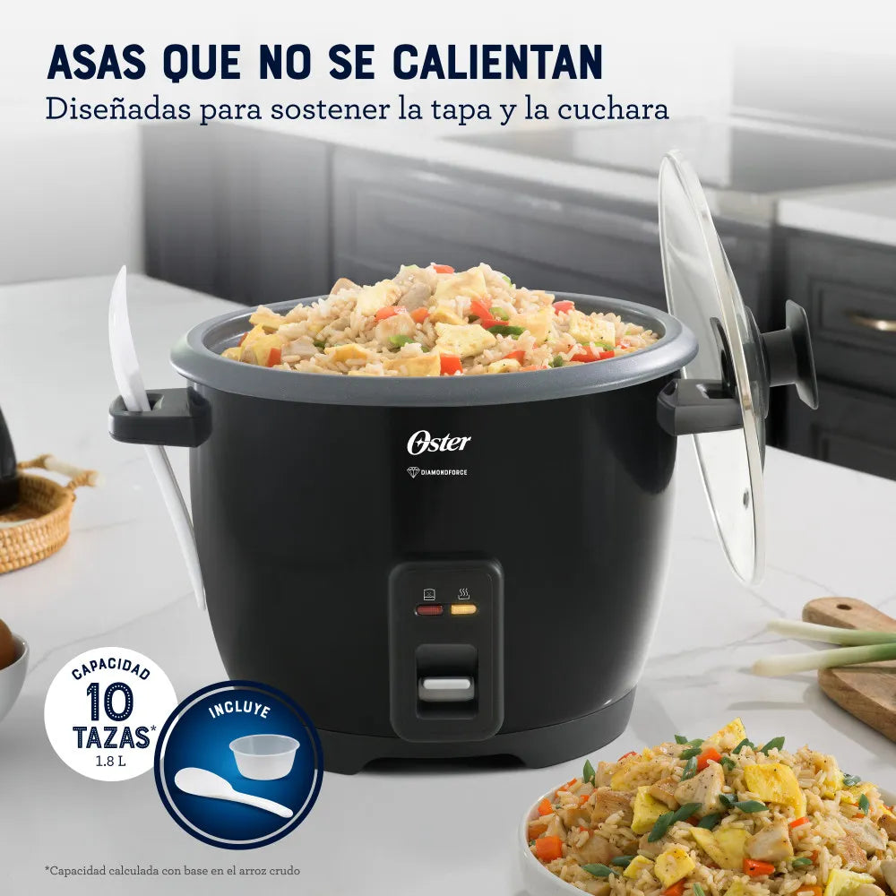 Arrocera Eléctrica de 10 Tazas Antiadherente DiamondForce Negro Oster CKSTRCB10DFB