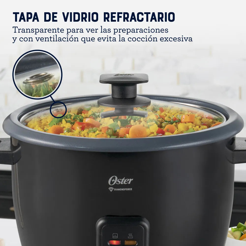 Arrocera Eléctrica de 10 Tazas Antiadherente DiamondForce Negro Oster CKSTRCB10DFB