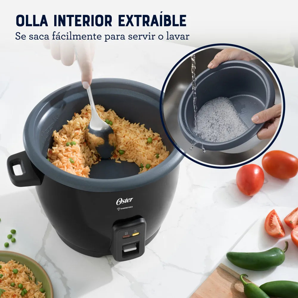 Arrocera Eléctrica de 10 Tazas Antiadherente DiamondForce Negro Oster CKSTRCB10DFB