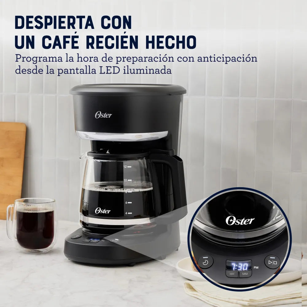 Cafetera 12 Tazas con Filtro Reutilizable Programable Negro Oster BVSTDCP121B