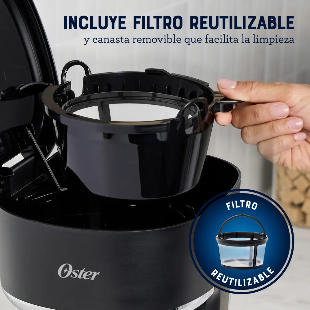Cafetera 12 Tazas con Filtro Reutilizable Programable Negro Oster BVSTDCP121B