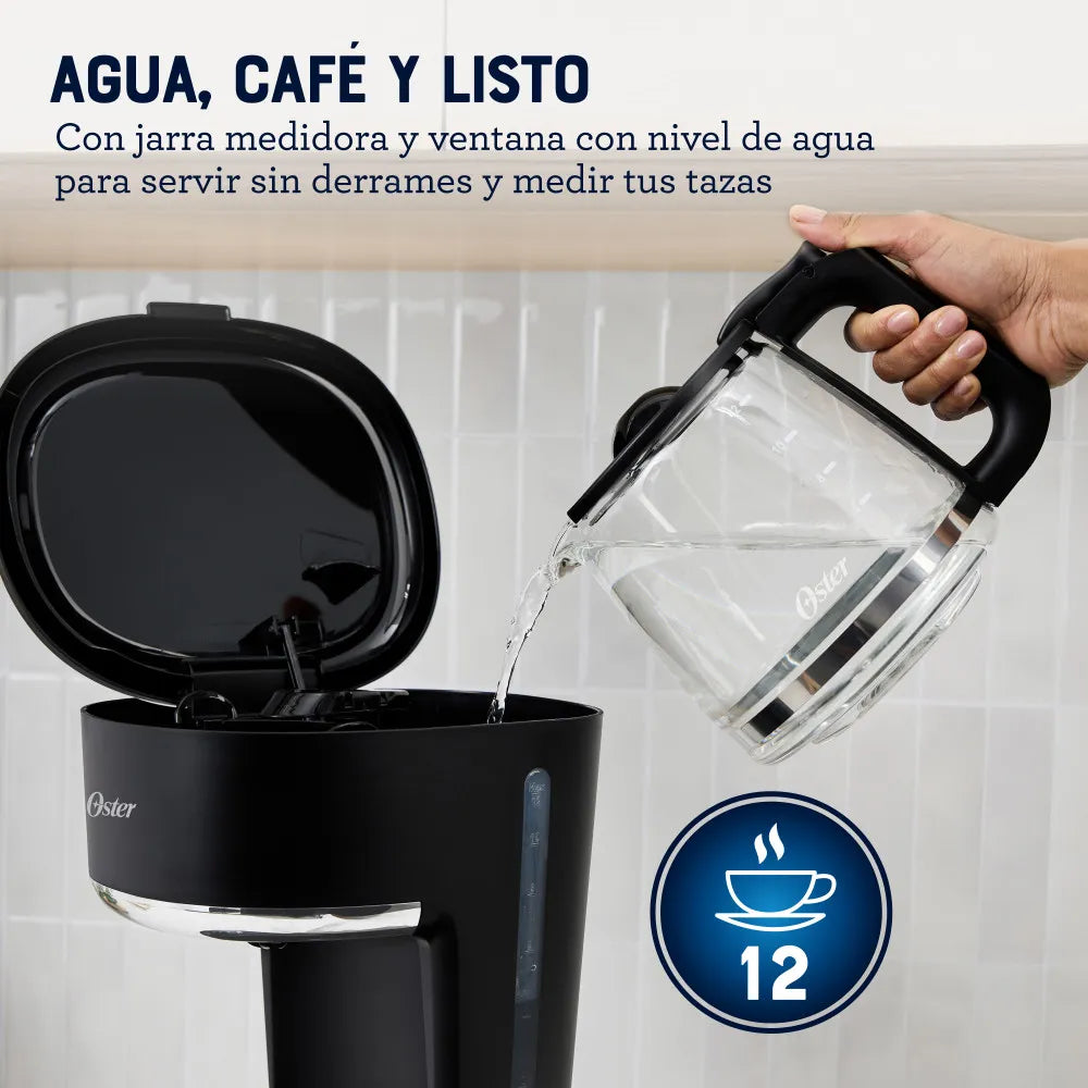 Cafetera 12 Tazas con Filtro Reutilizable Programable Negro Oster BVSTDCP121B