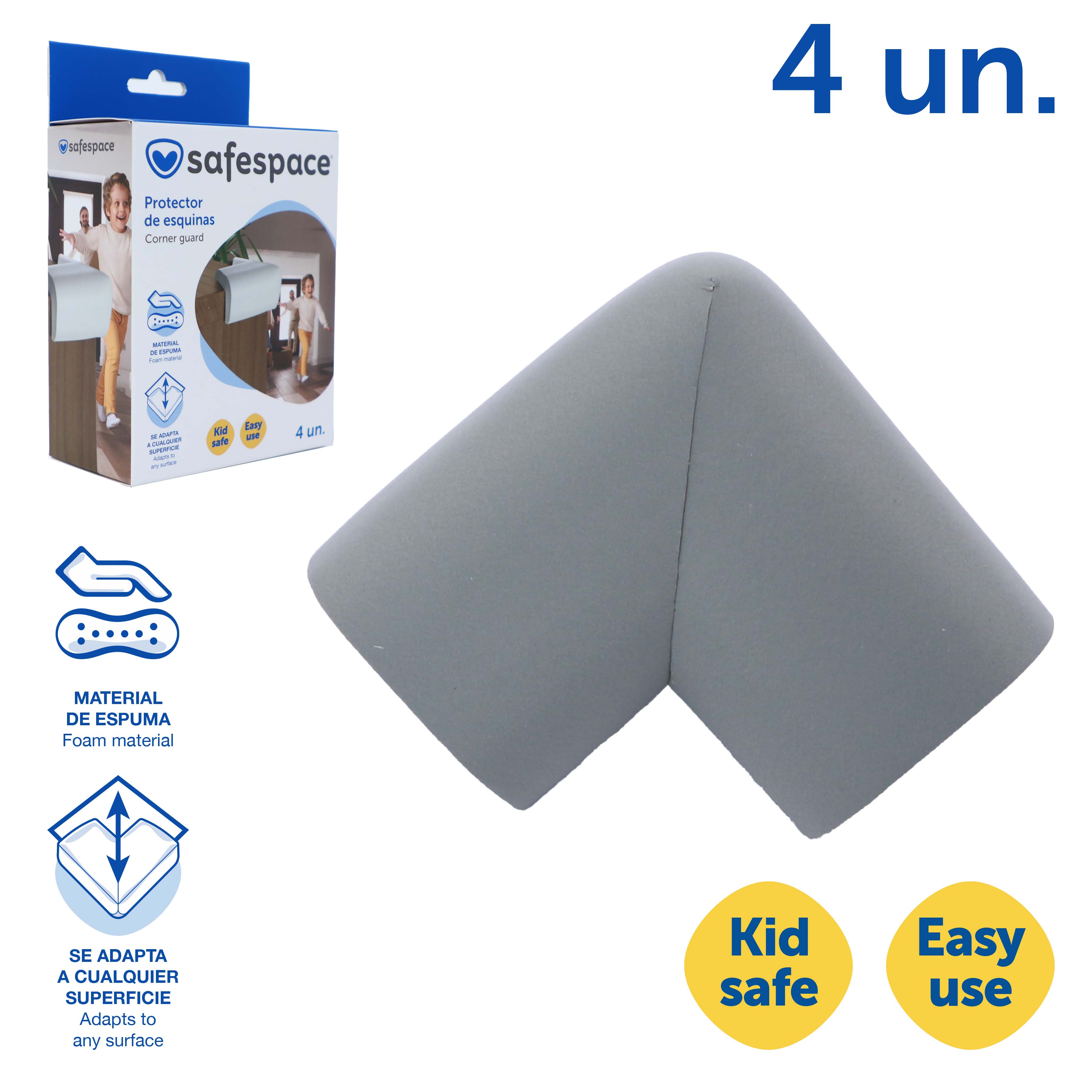 Protector de Esquinas de Espuma SafeSpace 4 Unidades Gris | Seguridad para Bebés y Niños | SF-NBR4