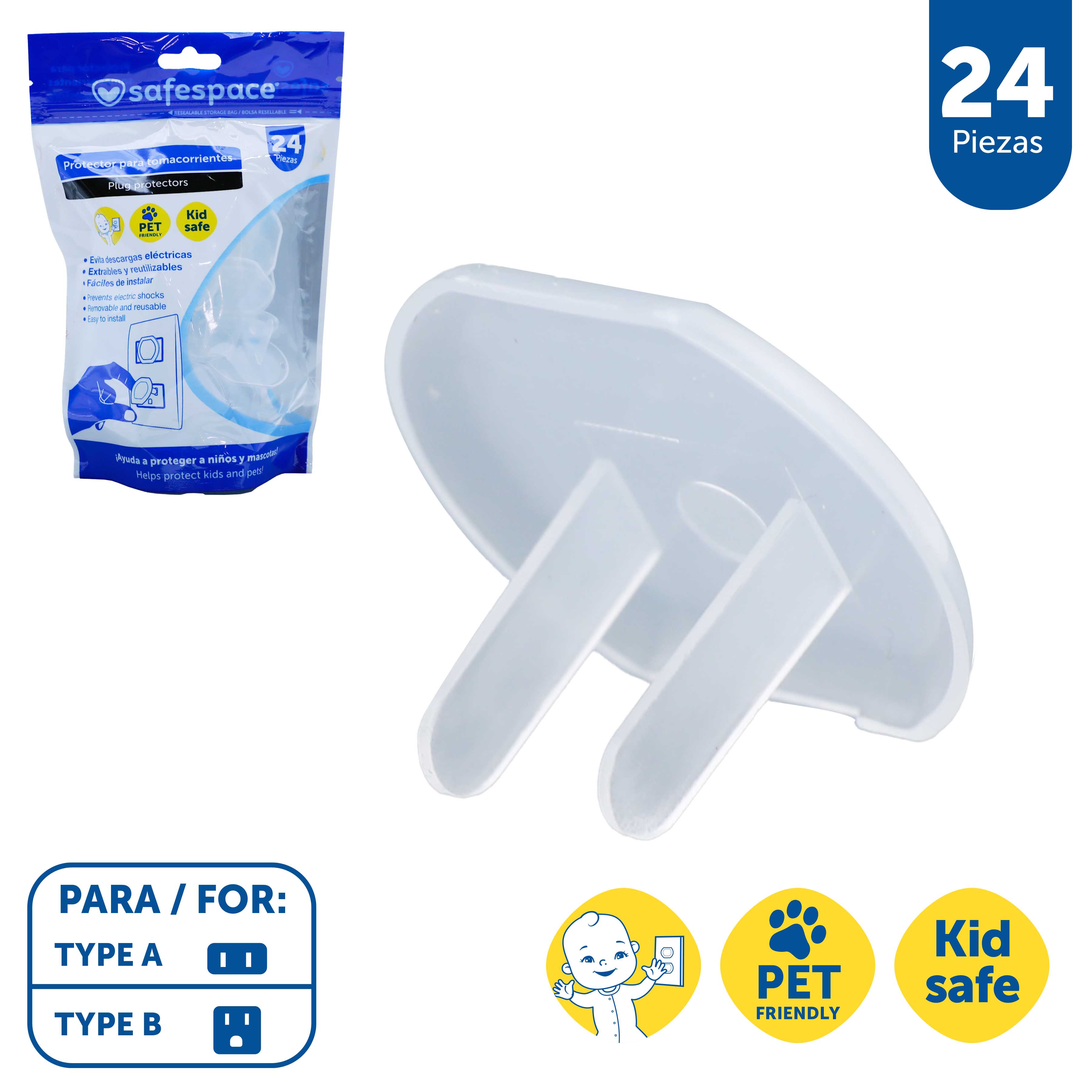 Protectores para Tomacorrientes SafeSpace 24 Piezas | Seguridad para Bebés y Mascotas | SF-SC11721