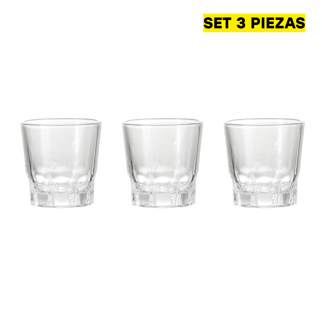 (LLEGANDO 16 DE ENERO) Set 3 Vasos de Vidrio 290ml para Whisky Lotus LHC-3SET-WH