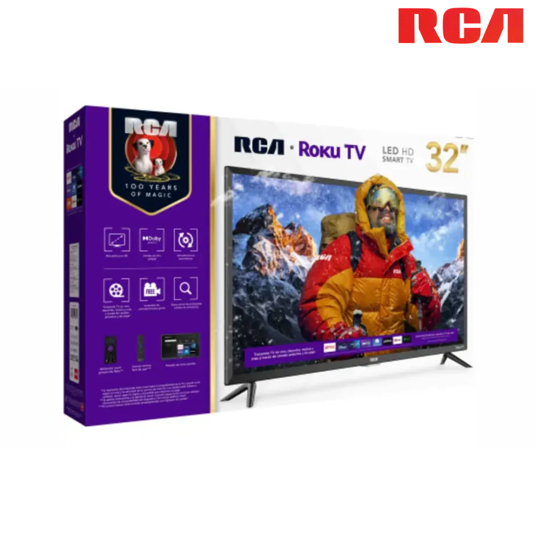 Televisor Smart TV 32" HD Procesador ARM Cortex A35 Quad Core Frameless Design Dolby Audio Roku TV RCA RC32K4RKT2 Televisión.