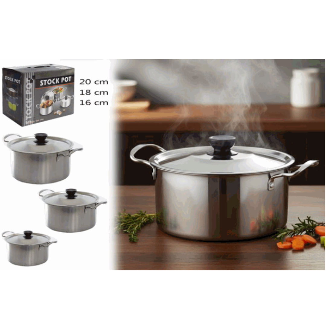 (LLEGANDO 16 DE ENERO) Juego de 3 Piezas de Olla con Tapa de Acero Inoxidable 16cm / 18cm / 20cm 87880