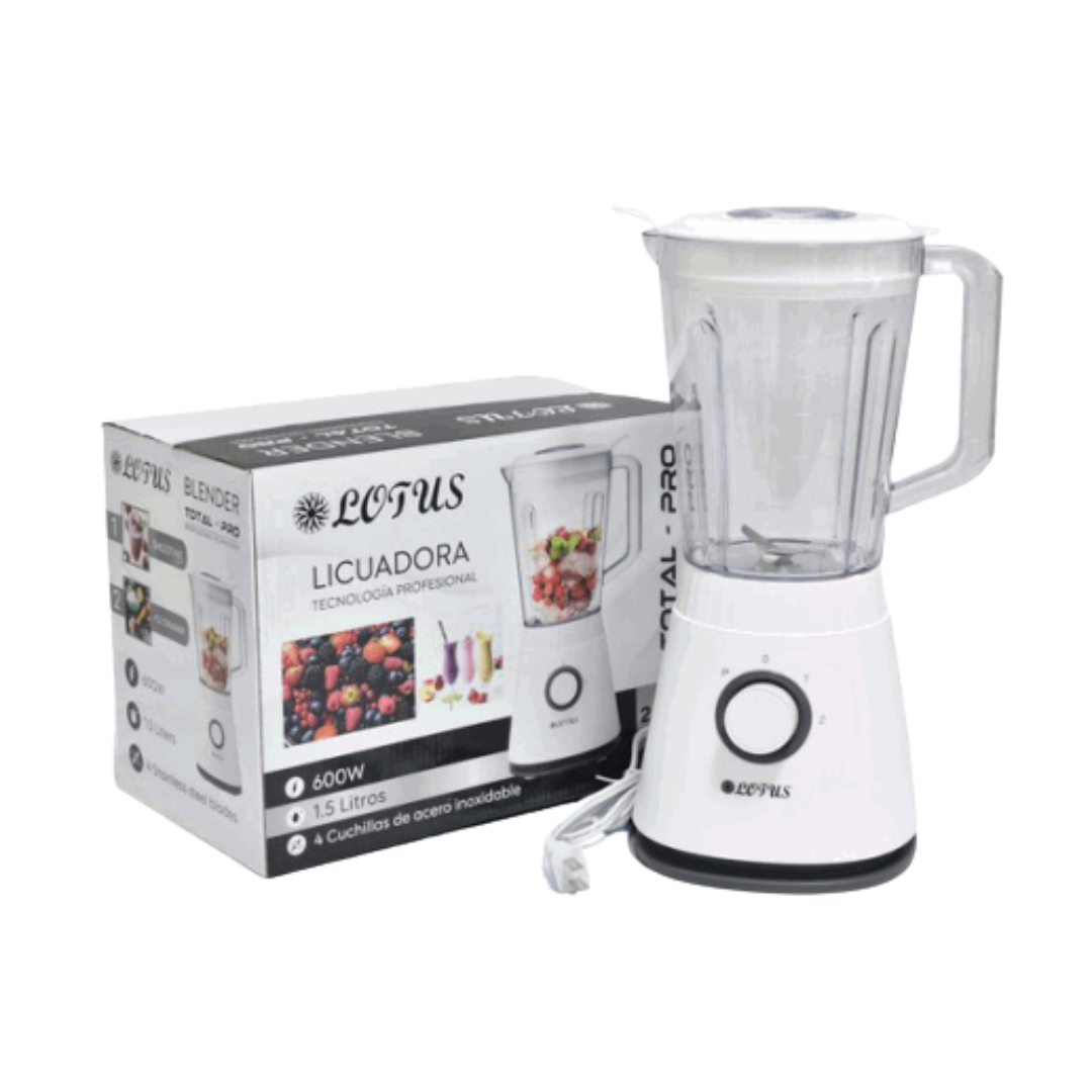 Licuadora Total Pro Jarra Plástica 1.5L 600W Blanco Lotus LT-9862-WHT