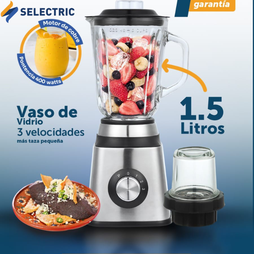 Licuadora Jarra de Vidrio 1.5L 400W 3 Velocidades Selectric LI-A1