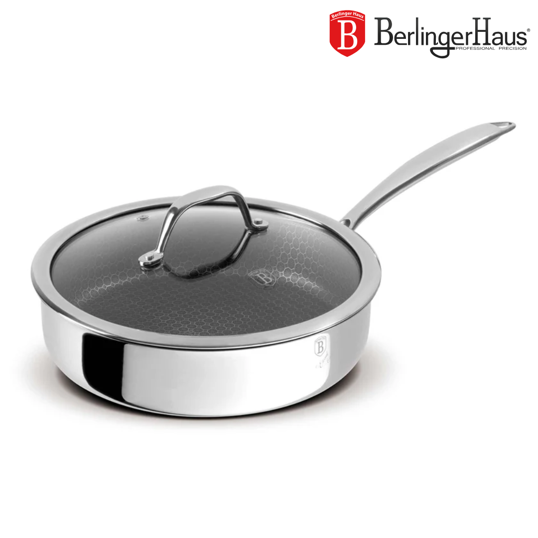 (LLEGANDO 16 DE ENERO) Sartén Hondo de Acero Inoxidable con Tapa de Vidrio 24cm Berlinger Haus