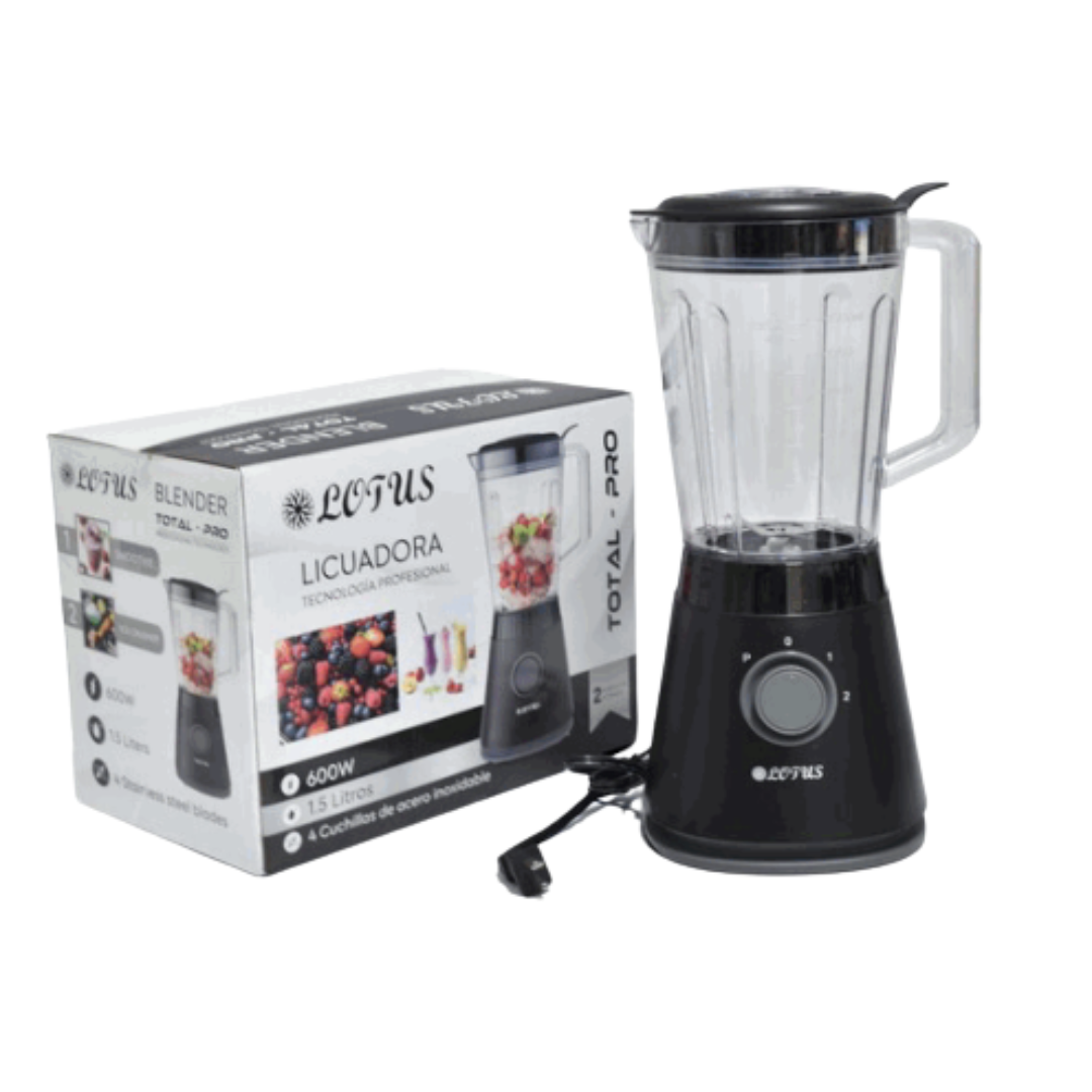Licuadora Total Pro Jarra Plástica 1.5L 600W Negro Lotus LT-9863-BLK
