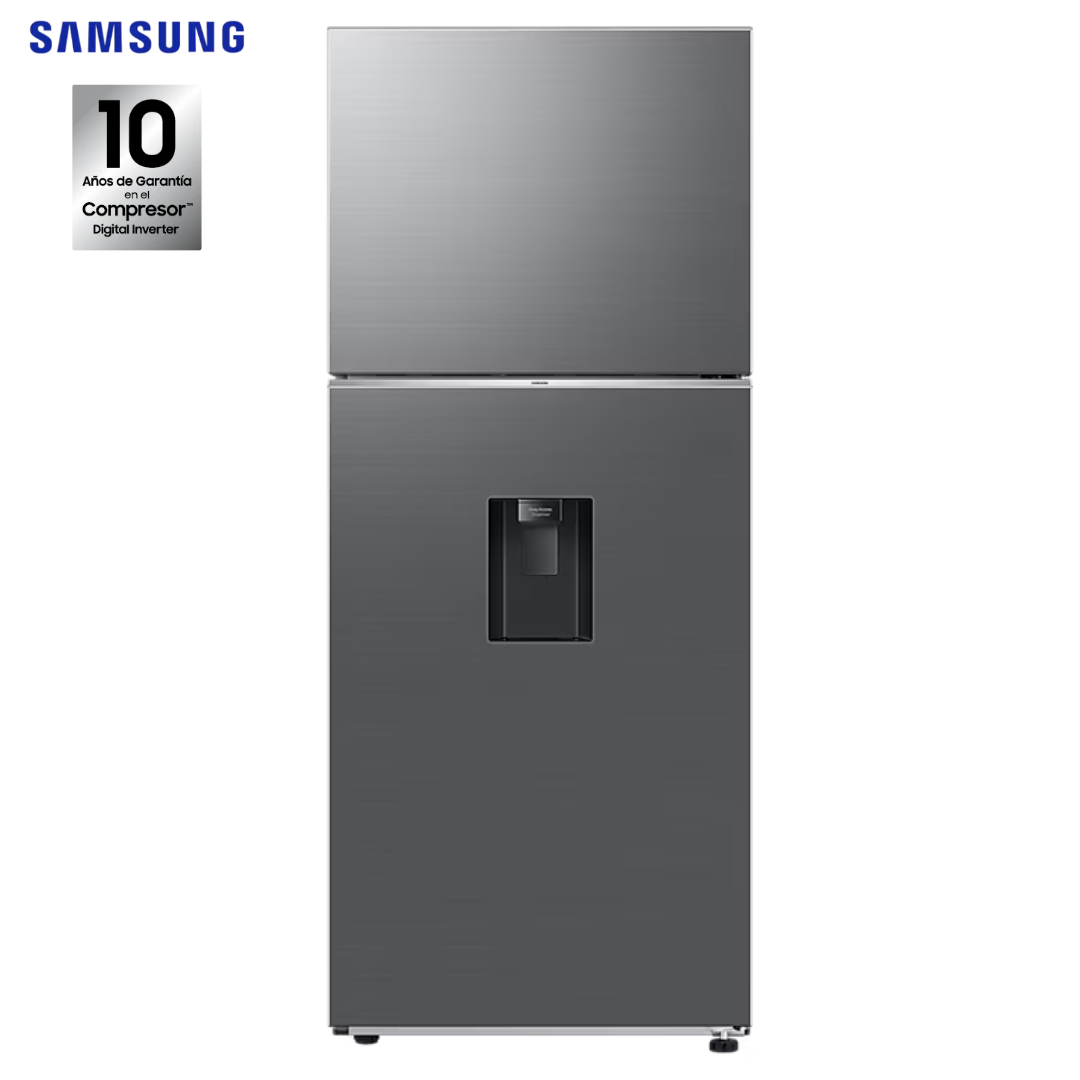 Refrigeradora Nevera Top Mount Samsung Inverter de 14 Pies³ (387 Litros), No Frost, SmartThings WiFi, Dispensador de Agua, Color Inox – RT38DG6224S9AP