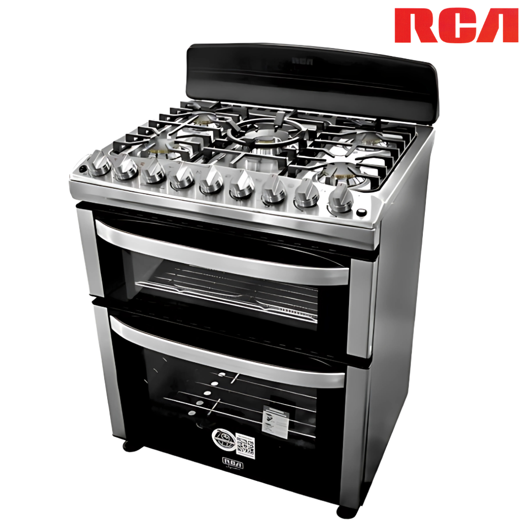 Estufa con Horno a Gas RCA RCCR7650 de 30 Pulgadas con Doble Horno, Air Fryer Integrado, 5 Quemadores y Parrillas de Hierro Fundido en Acero Inoxidable