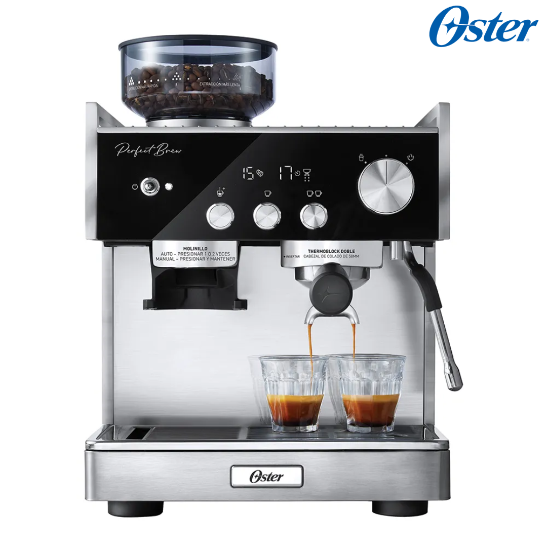 Cafetera para Café Espresso Perfect Brew 2 Tazas 15 Bares con Molino de Granos Oster BVSTEM7400